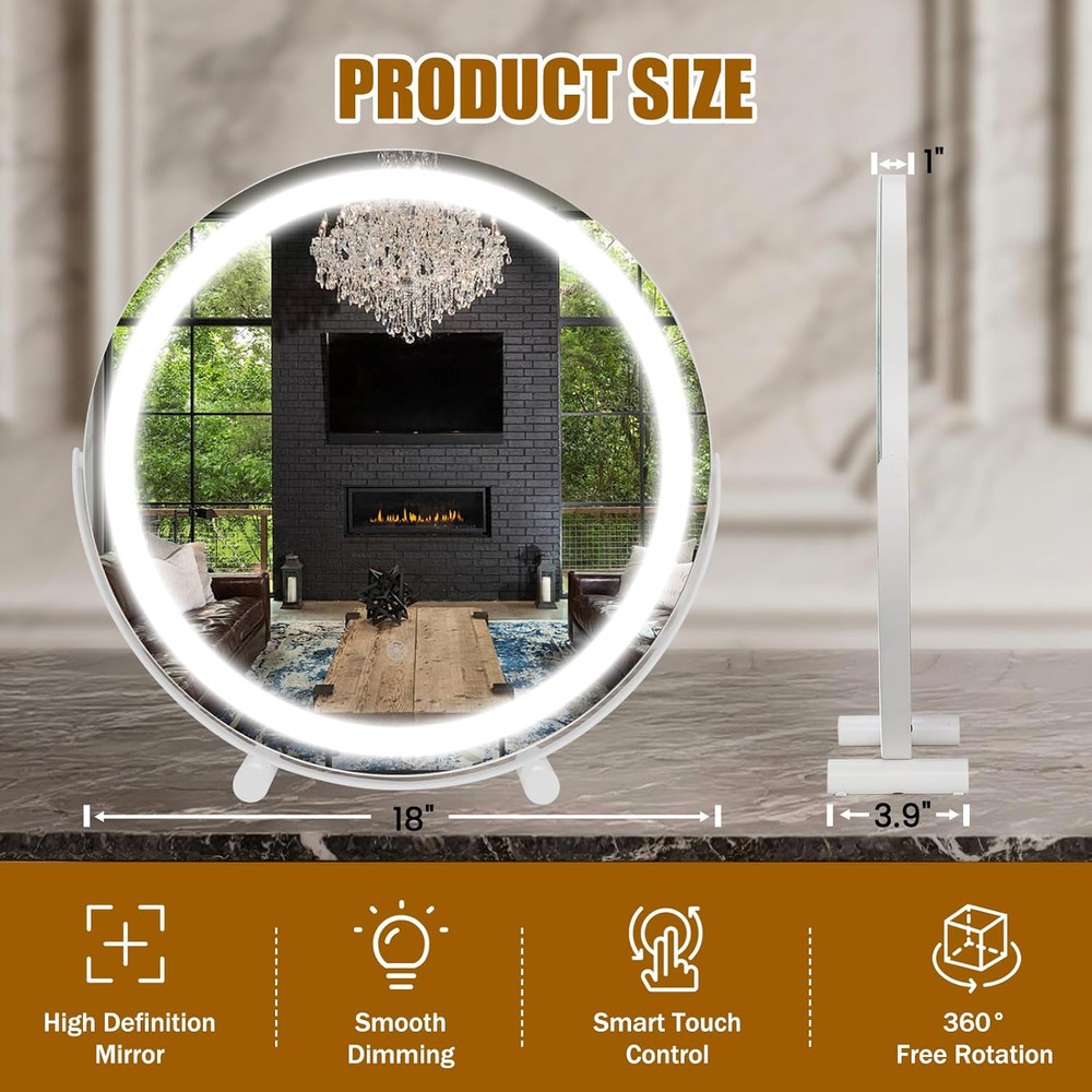 Vanity Mirror with Lights, 18" LED Makeup Mirror, HD Professional Mirror, Smart