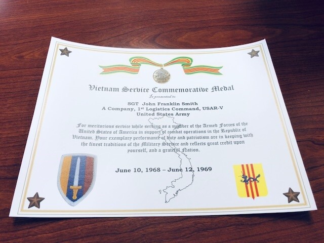 Military Commemorative / Vietnam Service Commemorative Medal Certificate