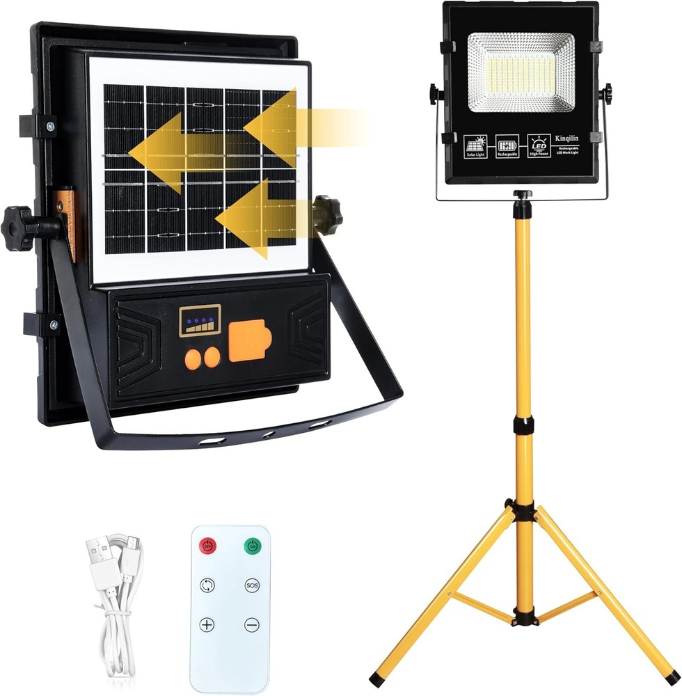 Solar Powered Work Light with 120H Runtime & Remote Control, Led Work Light with
