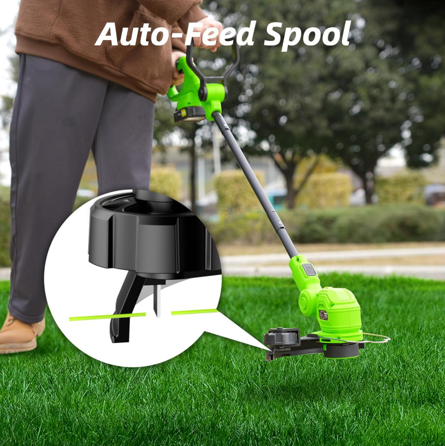 20V Cordless String Trimmer 12'' Lawn Edger 2 Battery Auto Feed Weed Eater