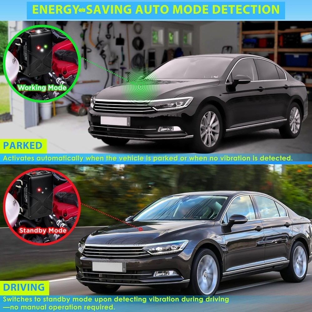 Cordless Ultrasonic & LED Mouse Repeller for Automobile Engine - Versatile use