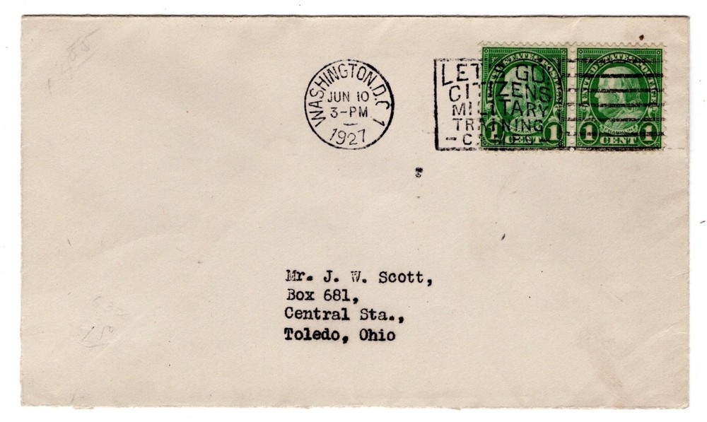 #632 Benjamin Franklin Pair 1c 1927 First Day Cover -  J.W. Scott