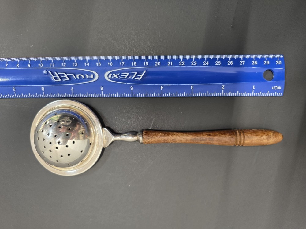 Silver Tea Strainer Spoon With Wooden Handle