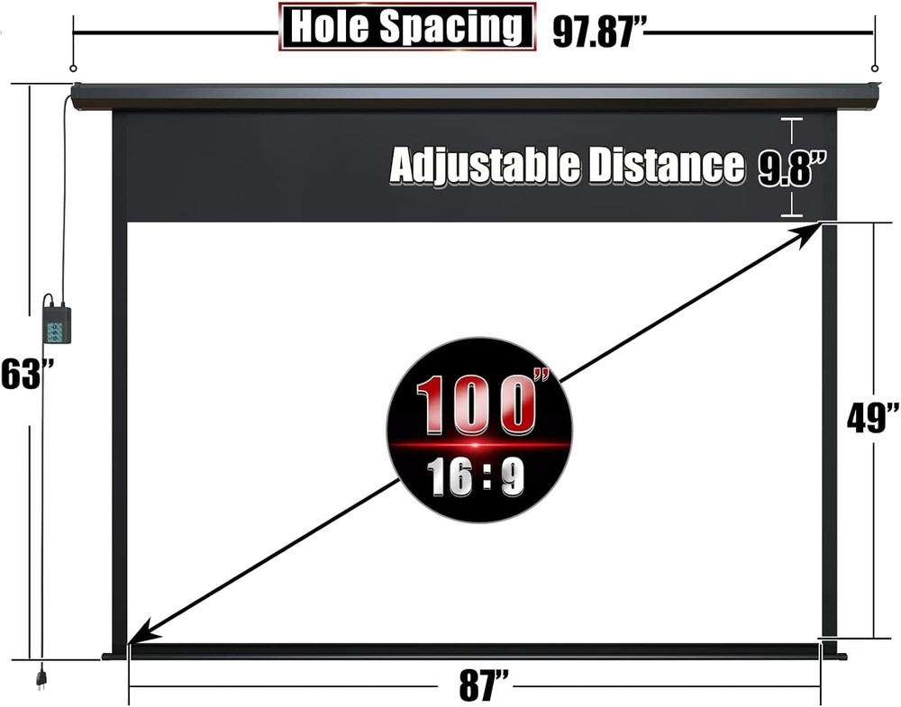 Electric 16:9 Projector Screen - Remote Control Included