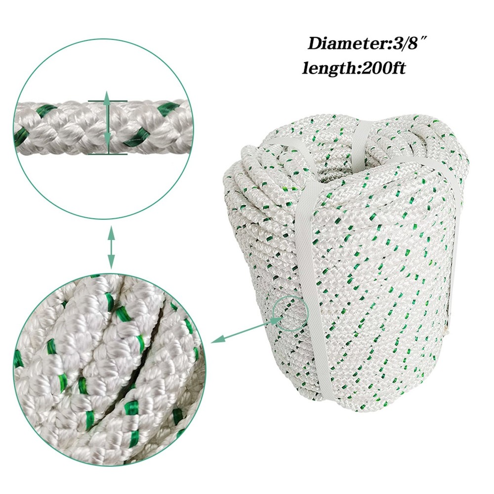 3/8"×200‘ Double Braid Polyester Rope 4800lbs Breaking Strength Strong Pulling