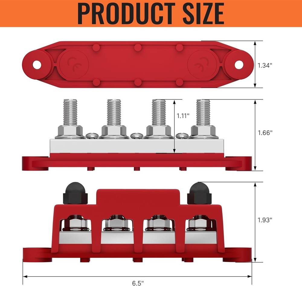 High-Performance 400A 12V Power Distribution Block with 4 x 3/8" Stud Terminals