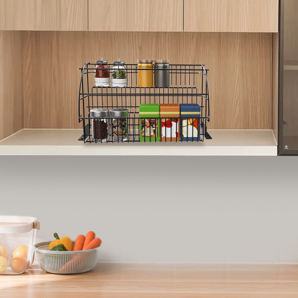 3 Tier Pull down Cabinet Spice Rack Organizer,Metal Storage Shelf for Kitchen