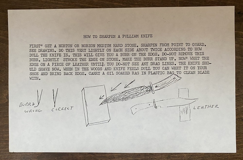 M. C. PULLIAM HANDMADE KNIFE CATALOG BROCHURE. CUSTOM KENTUCKY KNIVES
