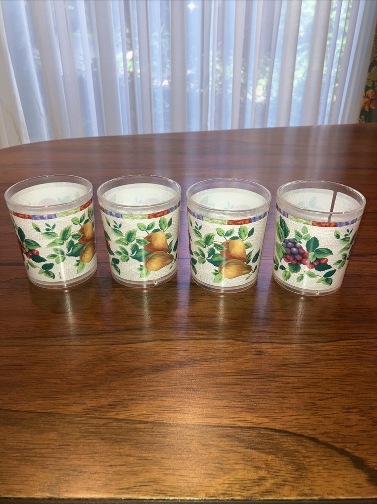 Evolution Sakura Excell - Fruit and Leaf 12oz Plastic Cups Vintage Rare Qty 8