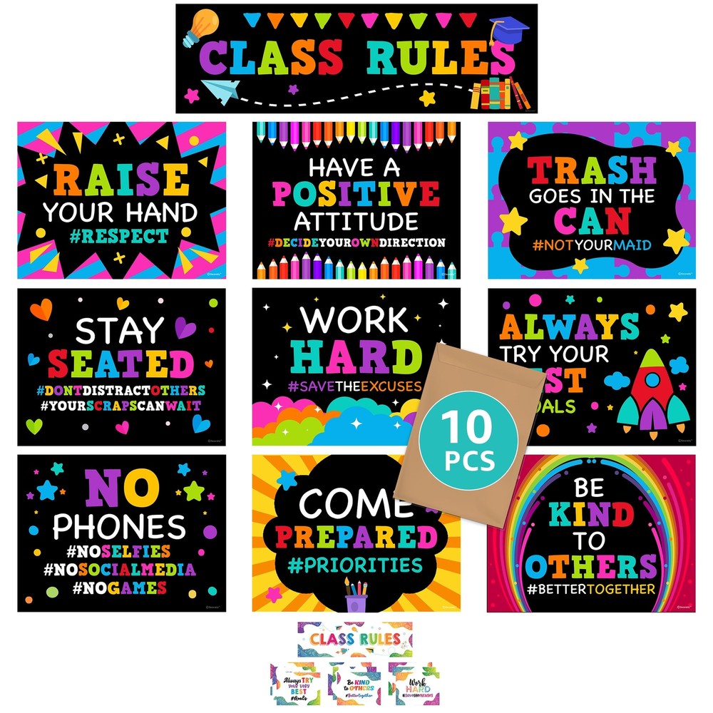 10 Classroom Rules Posters Bulletin Board Decorations for Kindergarten Preschool