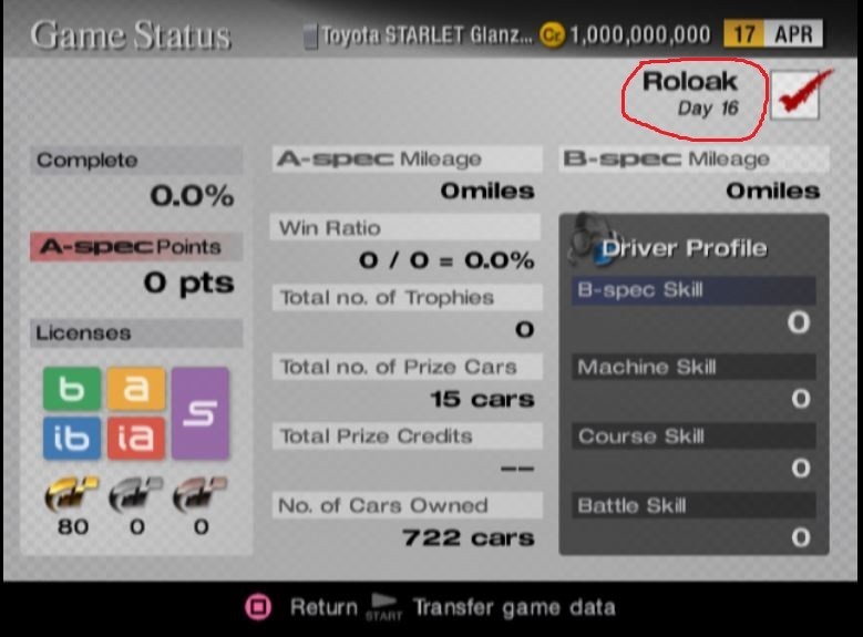 Gran Turismo 4 Custom Driver Name PS2 Memory Card Max Start Save