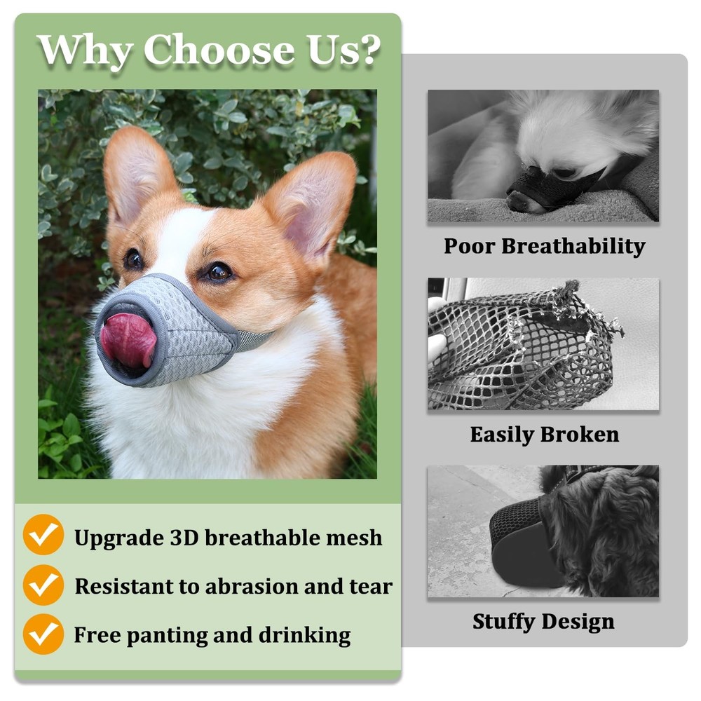 Mayerzon Dog Muzzle, Puppy Soft Mesh Muzzle for Small S-(Snout 6¼”-7”), Grey
