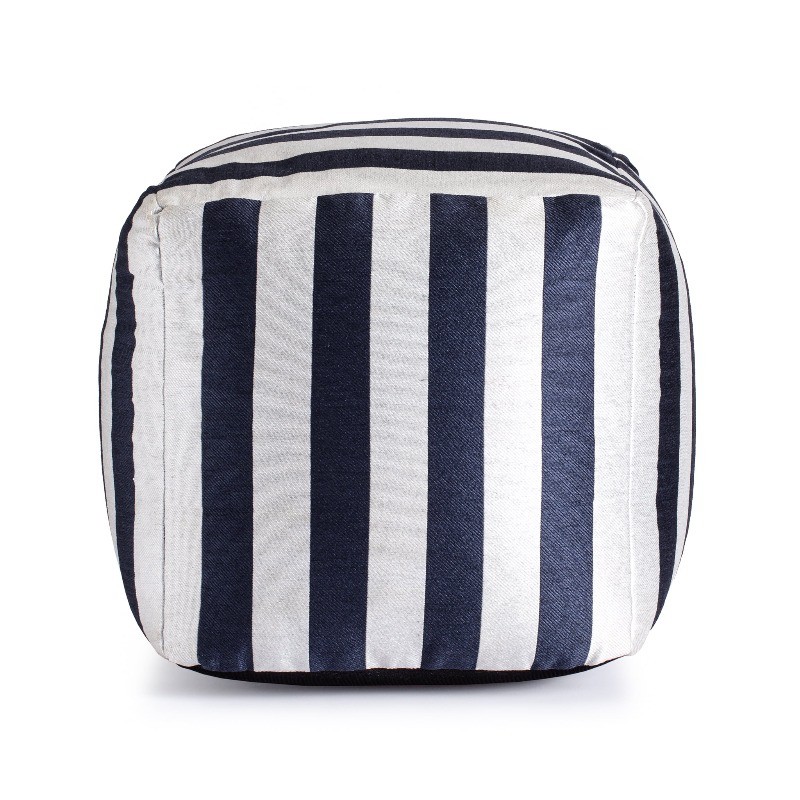 Cape May Blue 18" x 18" x 18" Navy & Ivory Pouf