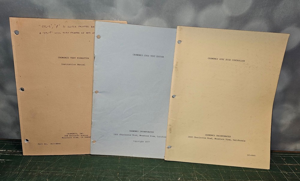 3 CROMEMCO Manuals: Text Formatter/CDOS Text Editor/4FDC Disk Controller 1977-78
