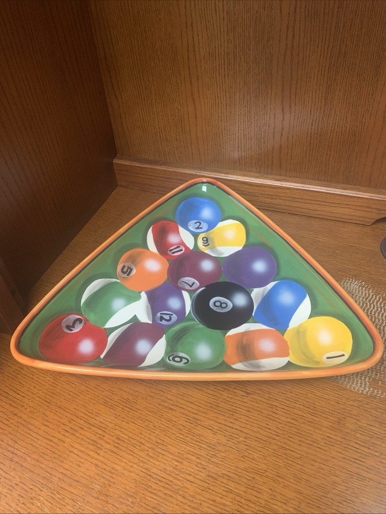 CLAY ART "RACK EM UP" POOL BALLS SERVING PLATTER