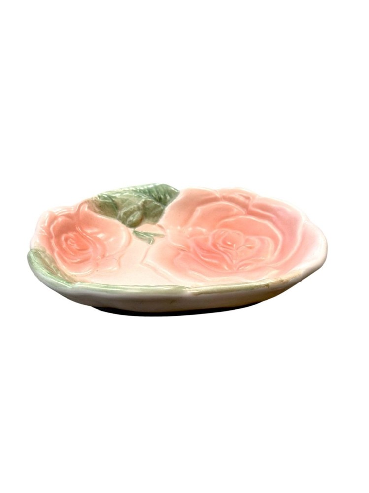 Fitz And Floyd 1987 Blushing Rose Ceramic Tissue Box Cover & Soap Dish Set