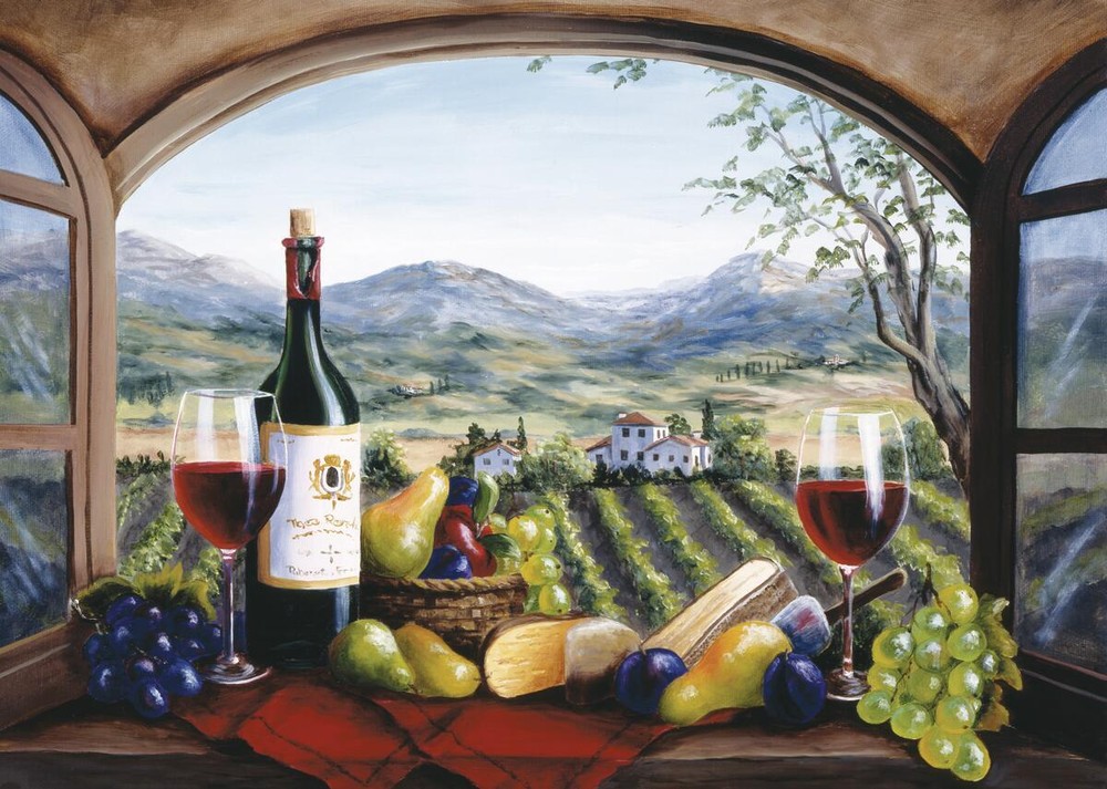 Ceramic Tile Mural Kitchen Backsplash - Rich Harvest in Reds-Wine Landscape Art
