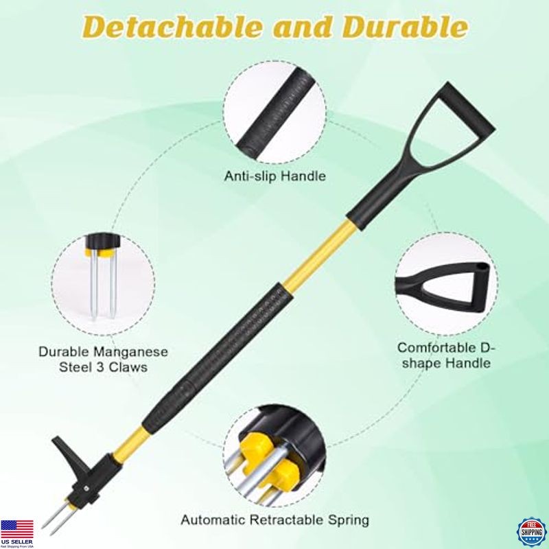 39" Heavy Duty Stand Up Weed Puller Tool - Ergonomic 3-Claw Weeder