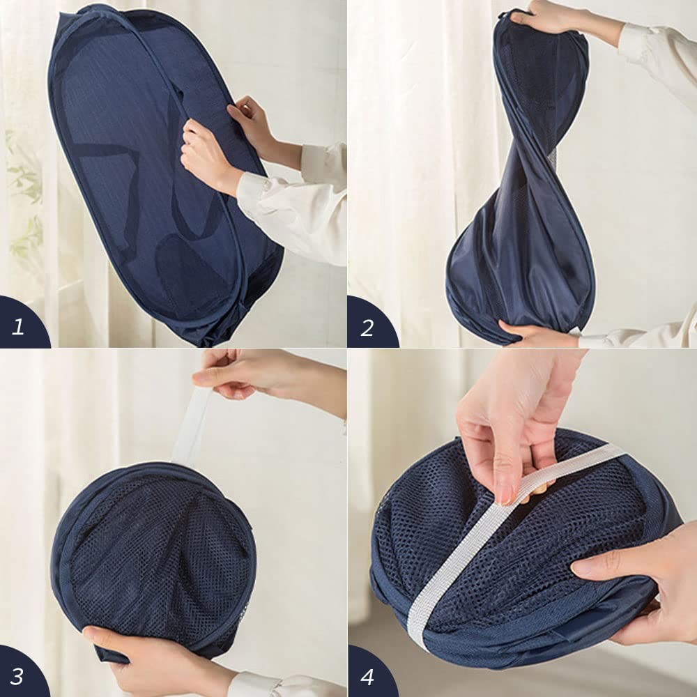 4Pcs Beige Canvas Laundry Hamper, Foldable Pop-up Mesh Basket, Large Capacity...
