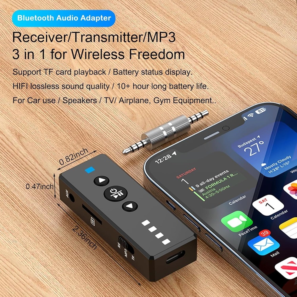 Bluetooth 5.4 3-in-1 Transmitter Receiver - Portable Wireless Audio Adapter