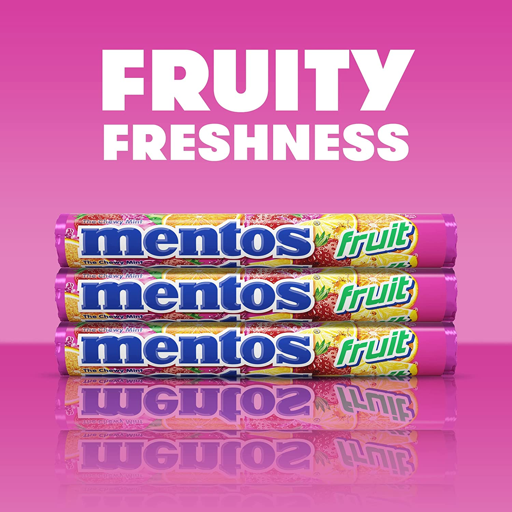 Mentos Chewy Candy Roll, Fruit, 1.32 Oz, 6 Count