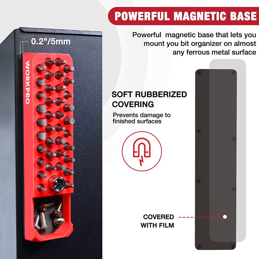 WORKPRO 1/4" Magnetic Hex Bit Organizer Hex Bit&Drill Holder Ferrite Magnet Base