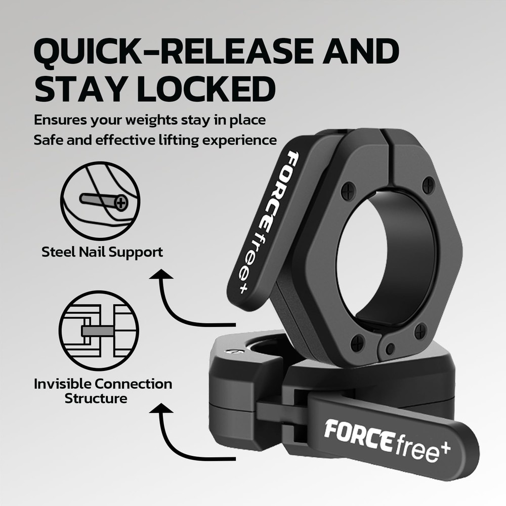 Forcefree+ Barbell Clips (Pair), Clamps, Quick Release Olympic Black