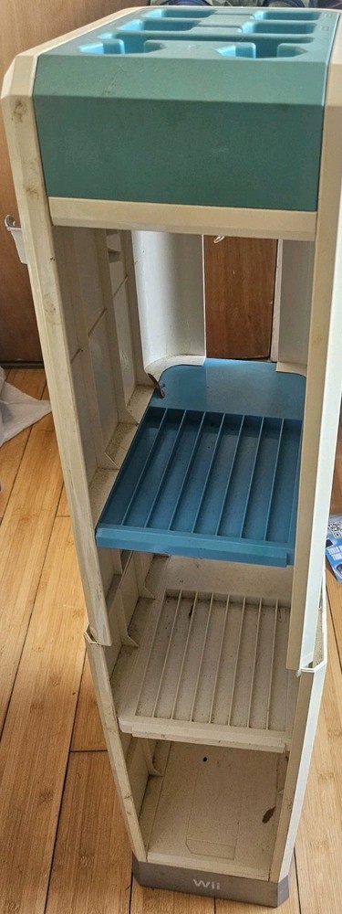 Wii Console Tower Rack Shelf Holder W Game & Controller Storage White Gray Blue