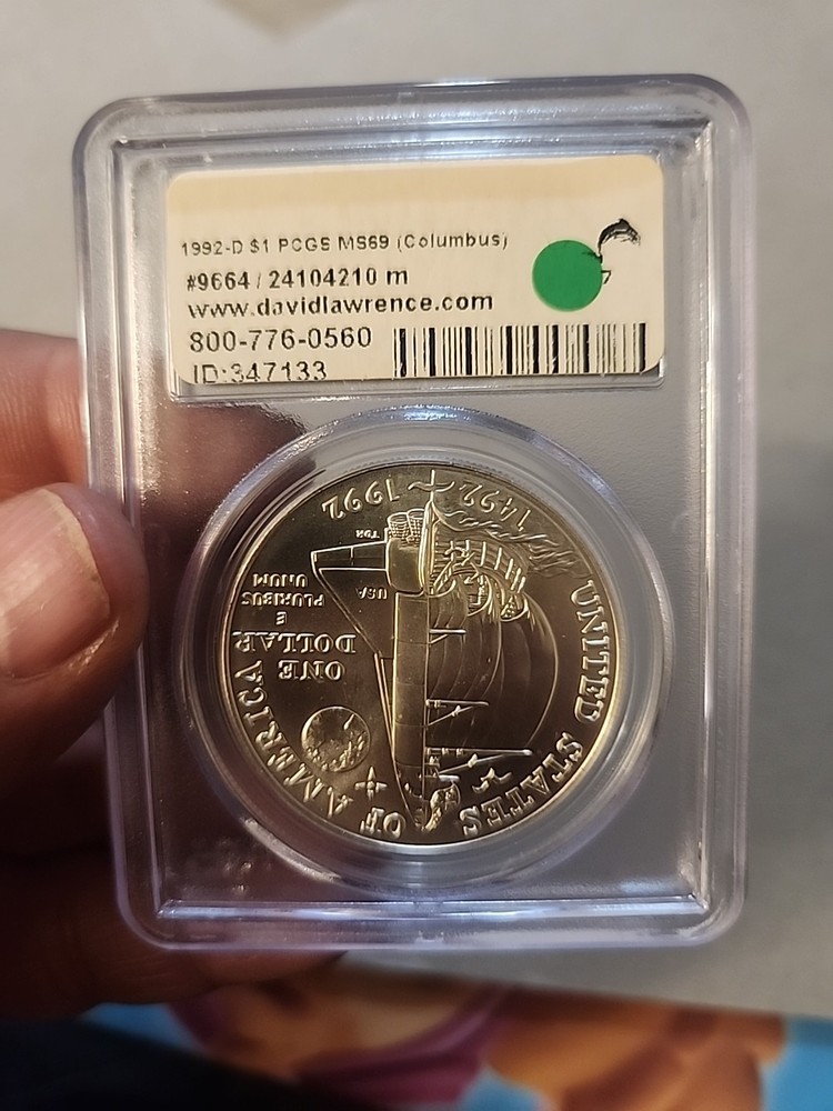 1992-D Unc SILVER COLUMBUS Commemorative Dollar PCGS MS69 BLUE LABEL