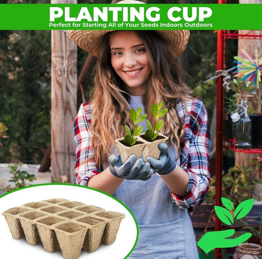 Seed Starter Tray Peat Pots Kit Biodegradable Germination Seedling Trays 120Cell