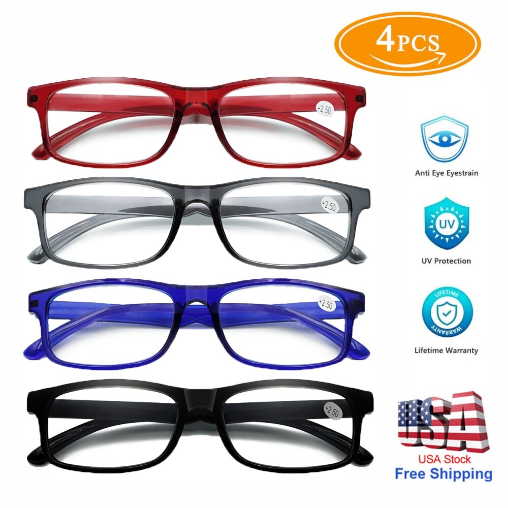 4 Pack Mens All Frame Blue Light Blocking Reading Glasses Spring Hinge Readers