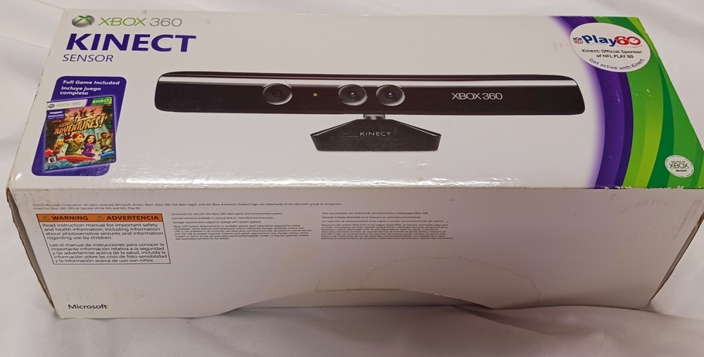 XBOX 360 KINECT SENSOR INCLUDES KINECT ADVENTURES VIDEO GAME OPENED SEE PICS