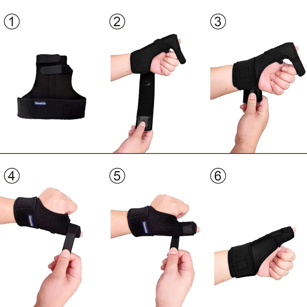Trigger Thumb Splint - Spica Support Brace Stabilizer One Size, Black
