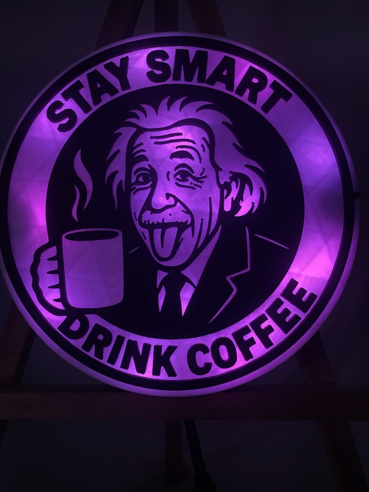 Albert Einstein STAY SMART 3D Printed wall Lamp with remote coffee lover edition