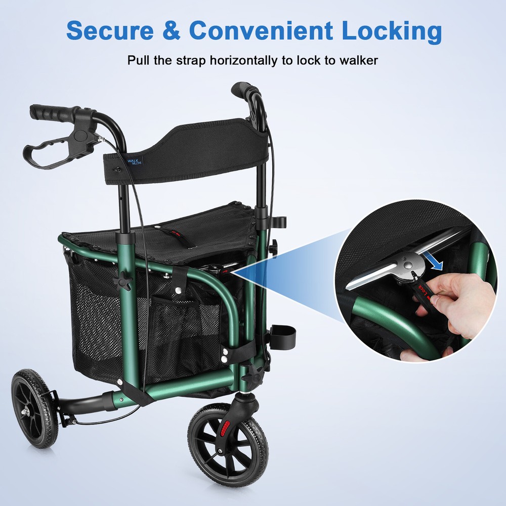 Rollator Walker with Seat Back Adjustable Aluminum Rolling Walker 10.67lbs Green