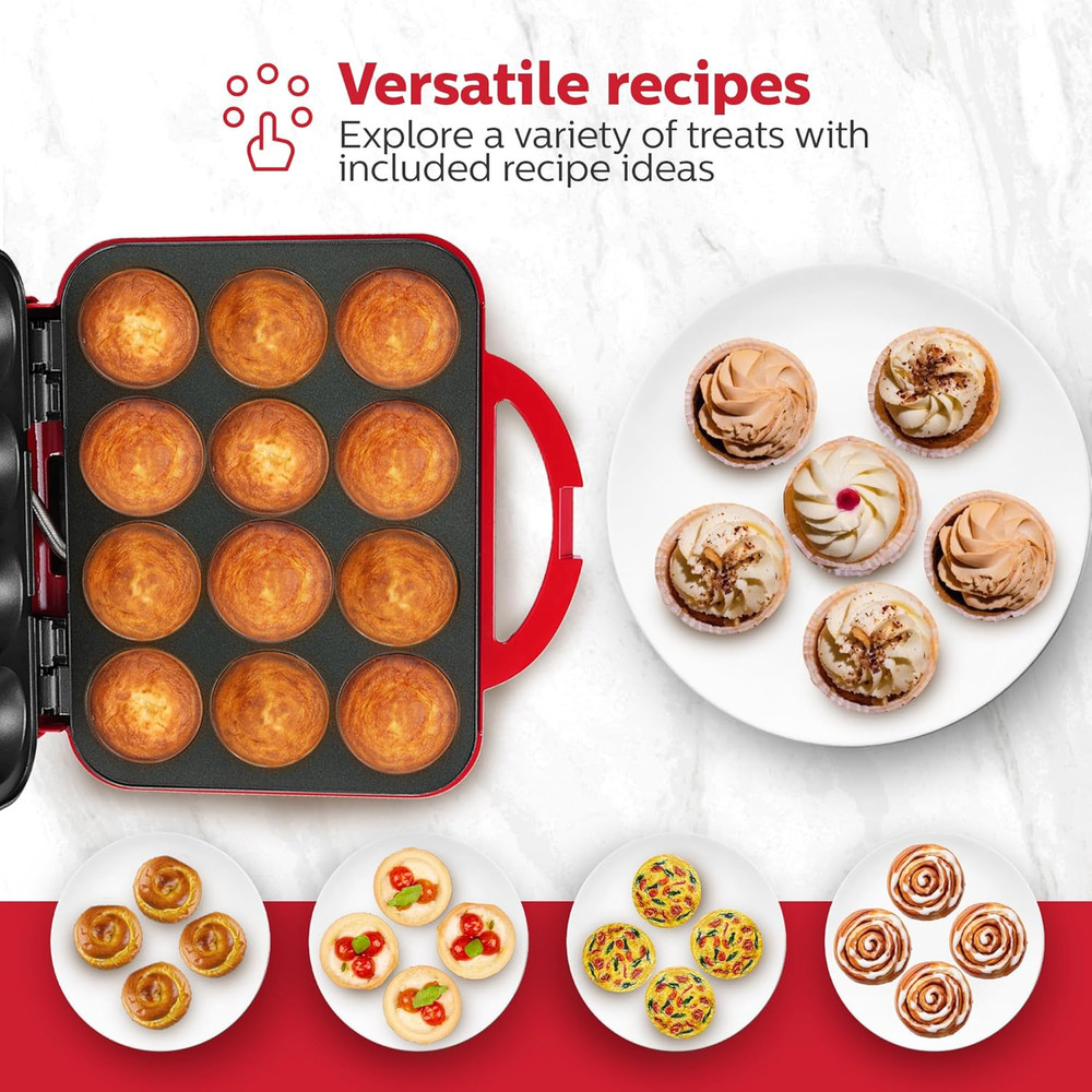 Cupcake Maker, Non-Stick Coating, Red - Makes 12 Full Size Cupcakes, Muffins, Ci