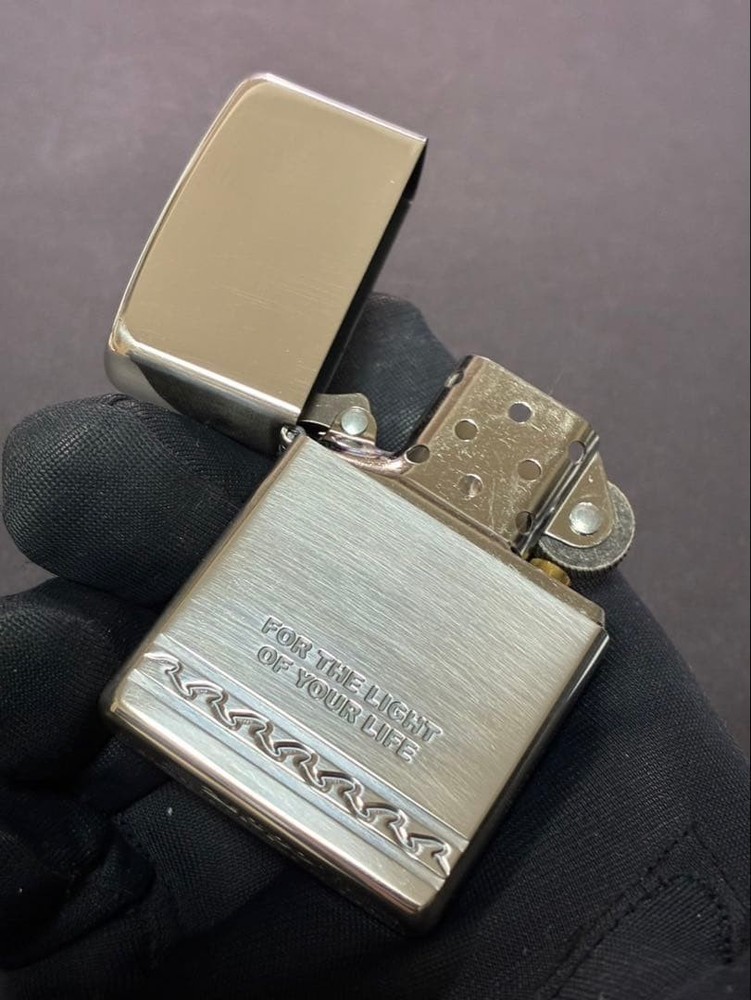 Zippo Silver Etching Engraved One Sided Processing Lighter Regular Japan