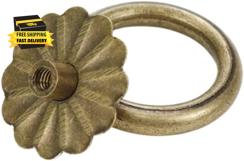 6Pcs Antique Brass Drop Ring Pulls Vintage round Pull Ring for Drawer Cabinet, B