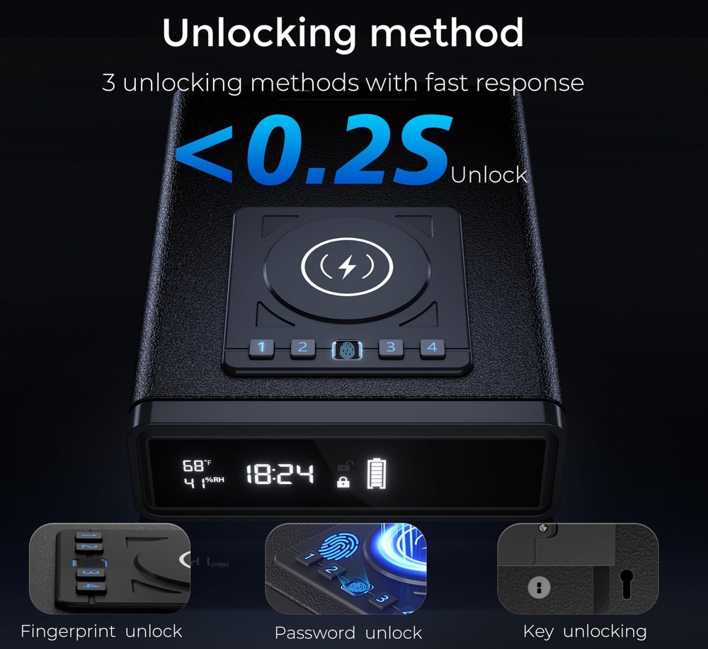 ORARAER Biometric Safe with Wireless Charging Phone, 3 Access Methods to Unlock