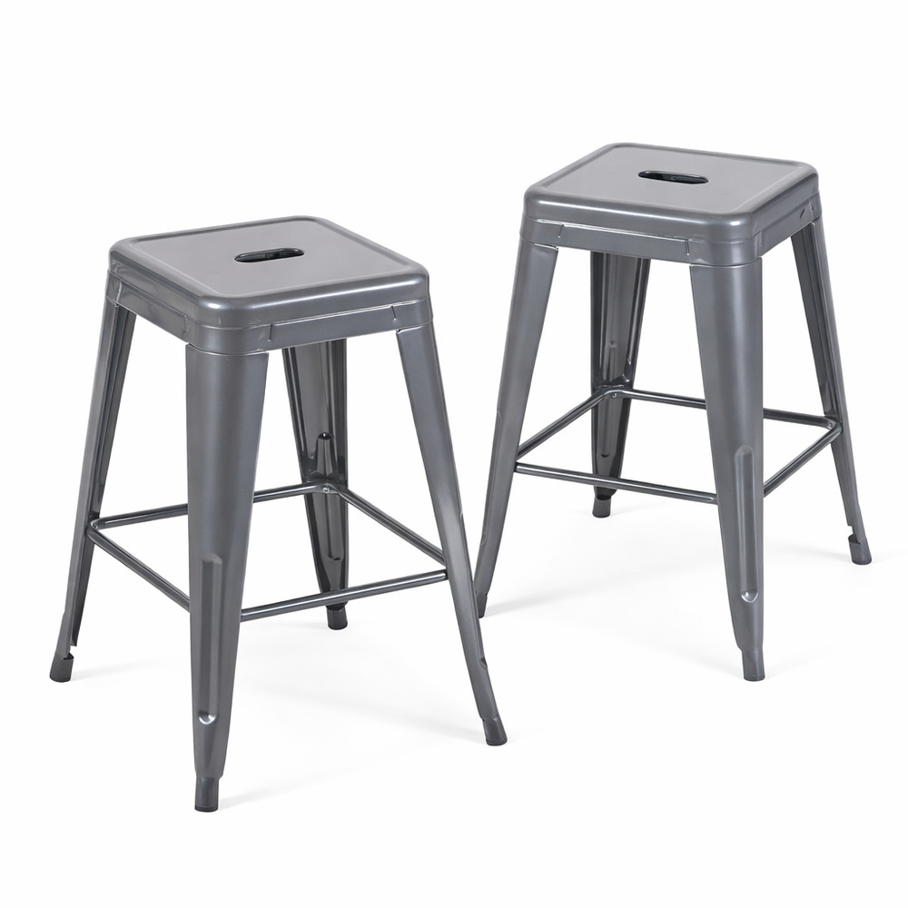 24 Inch Counter Height Stool, Backless Metal Bar Stools Set of 2, Non-Stackabl