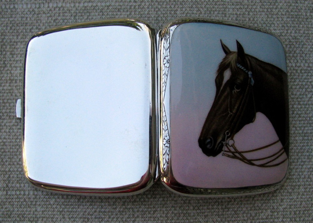 PRISTINE MINT ENGRAVED SILVER HAND PAINTED PORCELAIN CIGARETTE CHEROOT CASE 1910