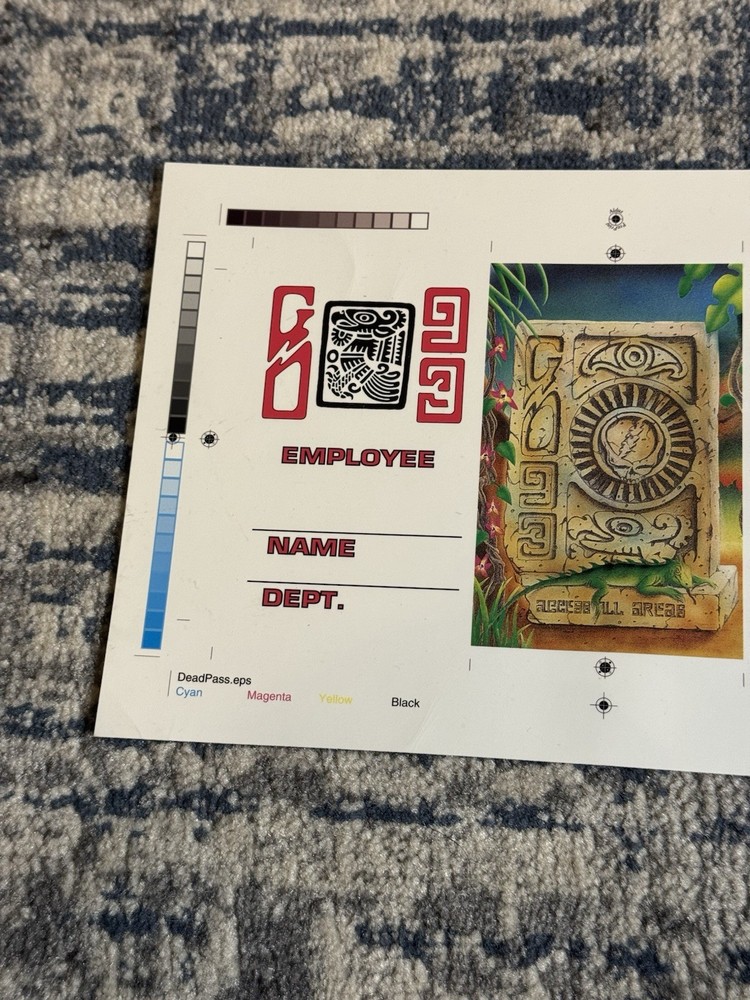Grateful Dead 1993 Tour Access All Areas Original Backstage Pass Computer Draft