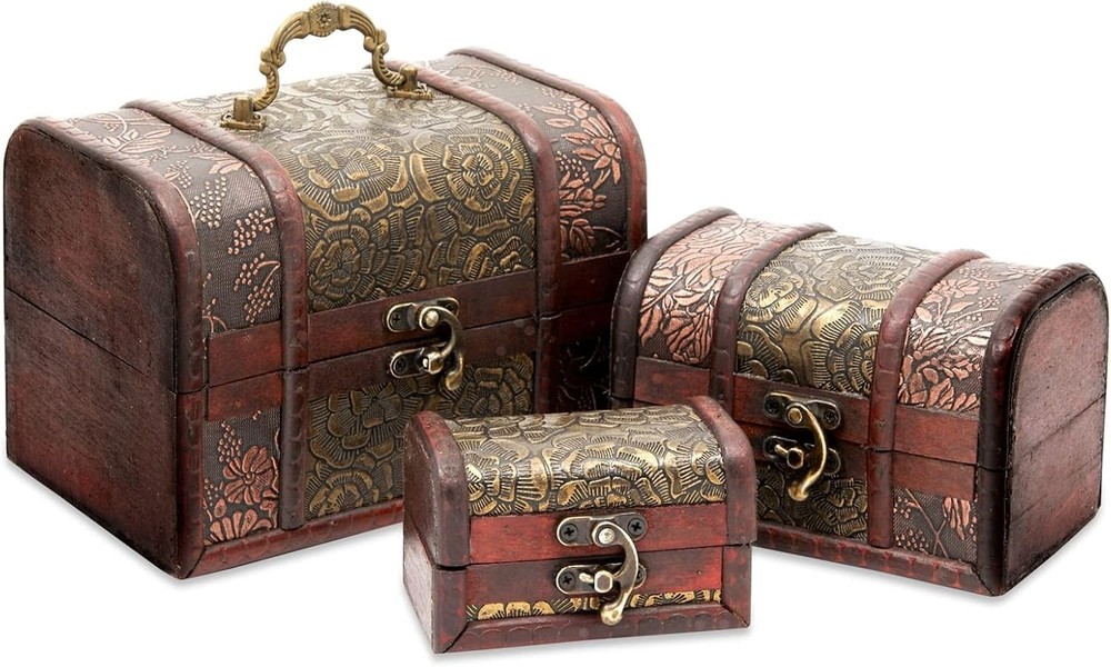 Antique Decorative Storage Boxes - Set of 3 Nesting Boxes
