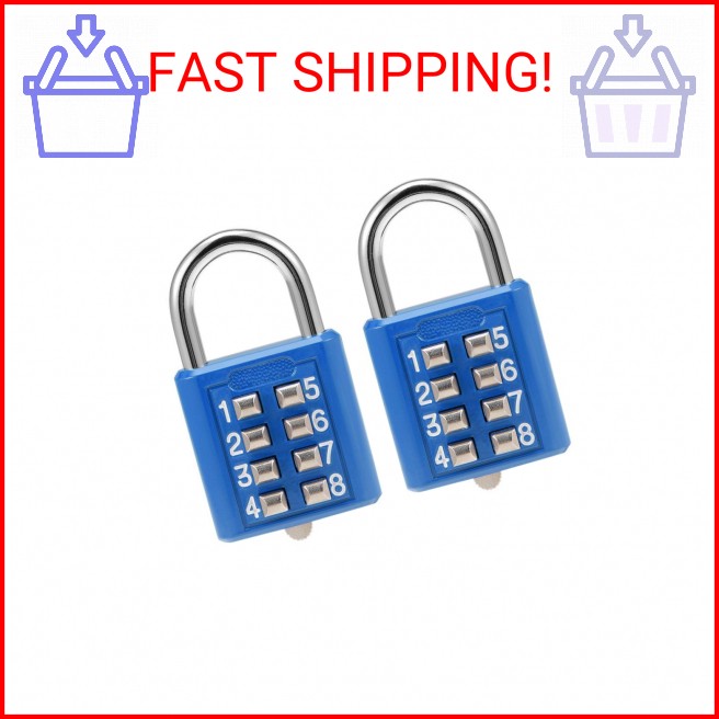 uxcell® 8-Digit Combination Padlock Push Button Lock for Locker Cabinet Blue 2Pc