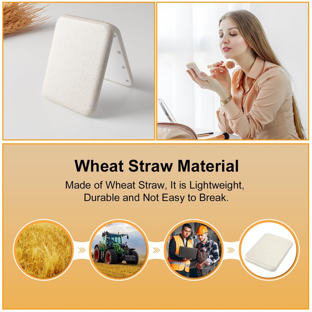 Kintion Wheat Straw Compact Mirror, 1X/3X Magnification, Lighted, Folding, Po...