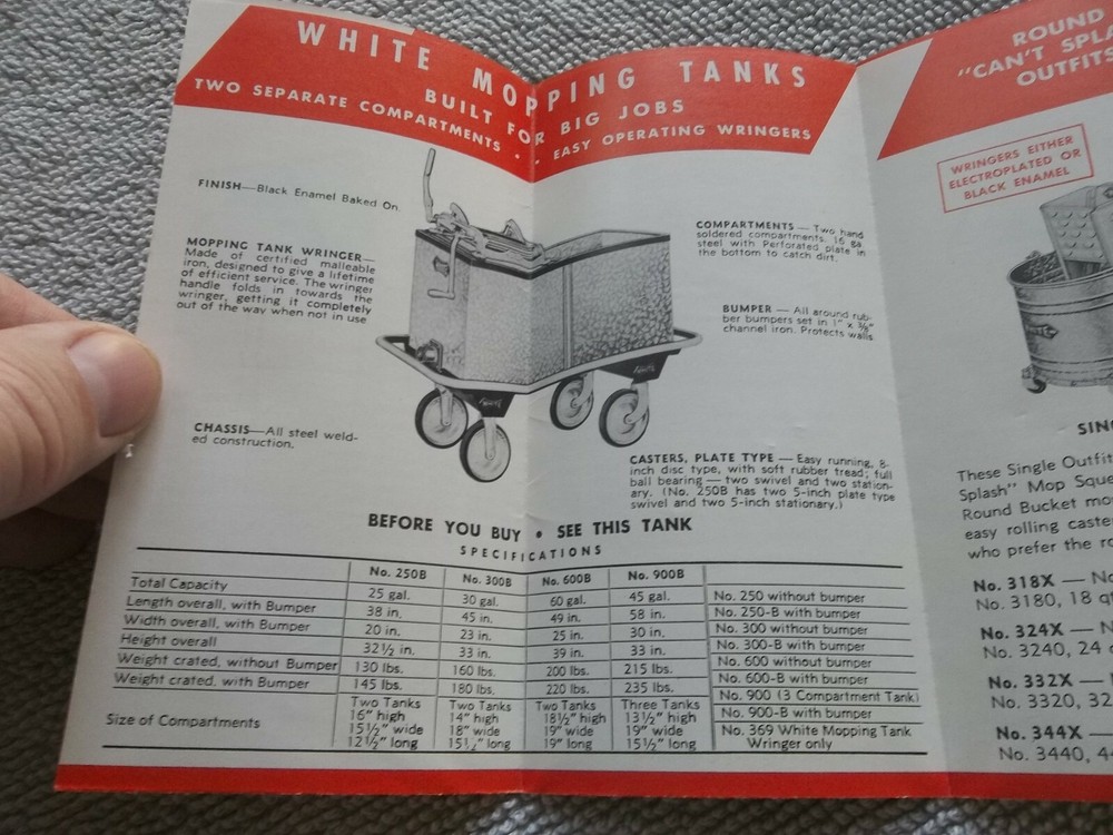 WHITE FLOOR MAINTENANCE TOOLS MINI BROCHURE MOP 1961 Scranton PA