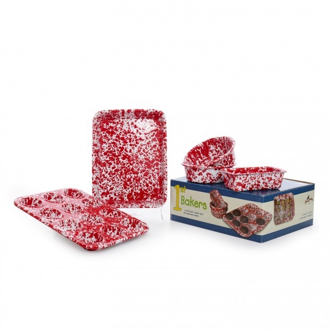 Child Enamelware Red Marble Mini Baking Set, 5 Piece