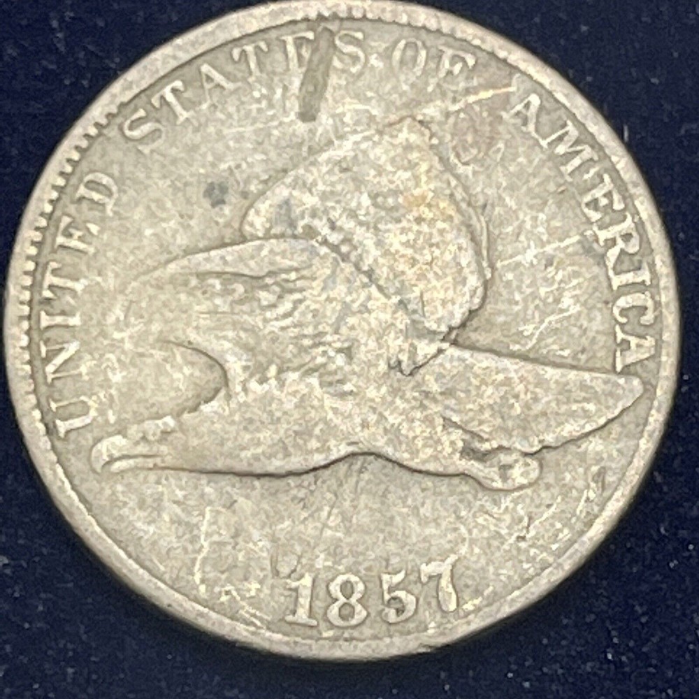 1857 Flying Eagle Cent 1c ERROR Struck Trough #34862