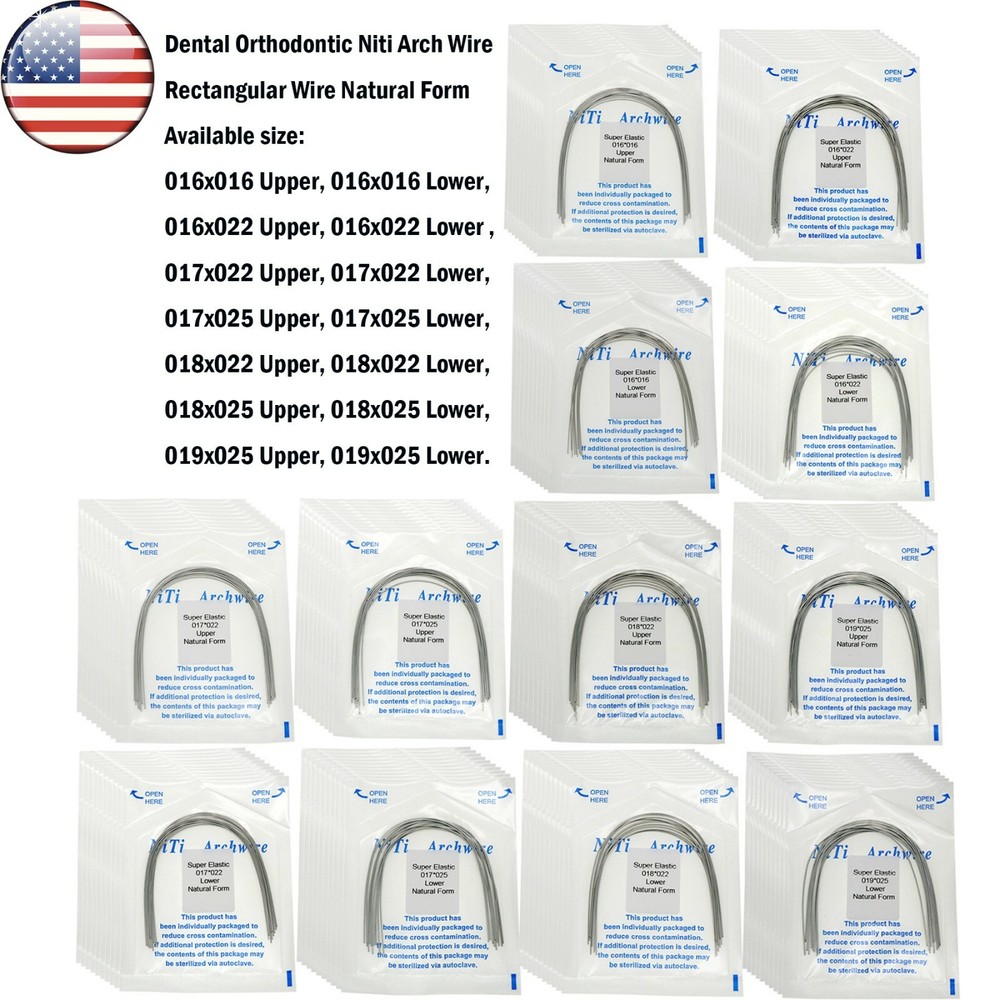 US Dental Orthodonic Rectangular Natural Form Niti Arch Wire Upper/Lower 100 Pcs
