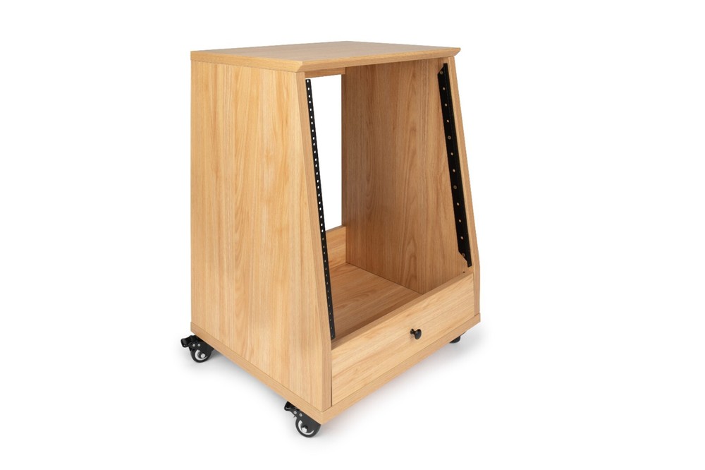Gator Elite Series 12U Angled Studio Rack with Locking Casters - Maple Finish